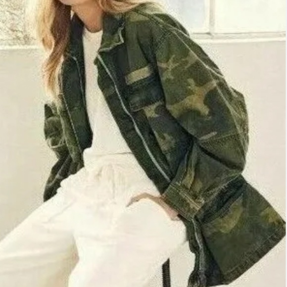 Free People Seize The Day Military Jacket Camo Denim Utility Cargo Army Green - Picture 5 of 5